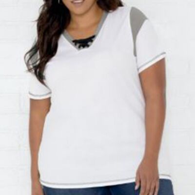 Women's Curvy Lace Up Fine Jersey Tee Thumbnail