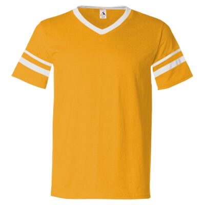 V-Neck Jersey with Striped Sleeves -360 Thumbnail
