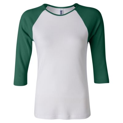 2000Women's Baby Rib Three Quarter Sleeve Contrast Raglan Tee Thumbnail