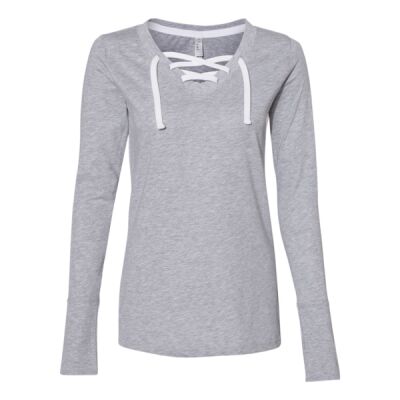 LAT - Women's Fine Jersey Lace-Up Long Sleeve T-Shirt Thumbnail