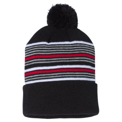 12" Striped Pom-Pom Knit Cap Thumbnail